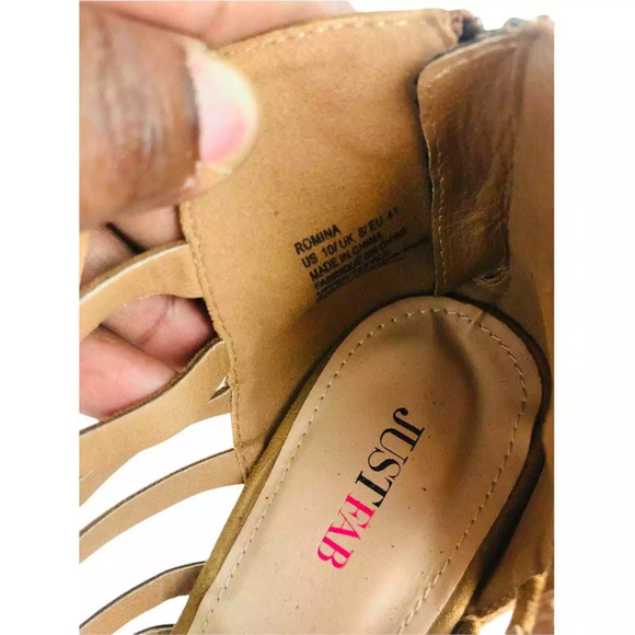 JustFab Womens Romina Cognac Strappy Peep Toe Faux Suede Heeled Sandals Size 10 - Picture 6 of 9